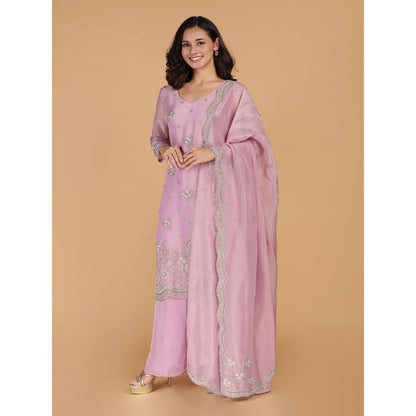 MILU MADAN Pink Tissue Kurta with Sharara and Dupatta