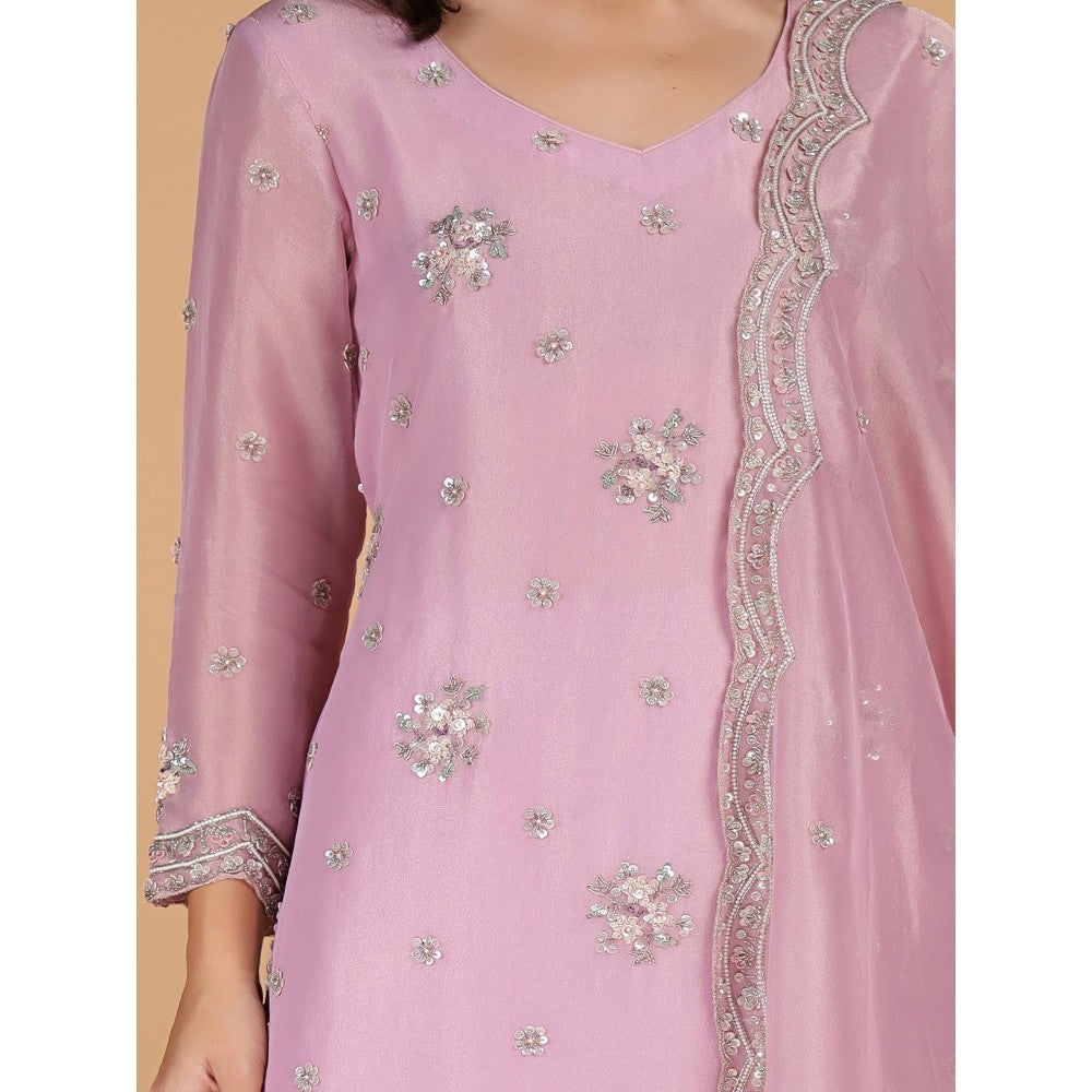 MILU MADAN Pink Tissue Kurta with Sharara and Dupatta