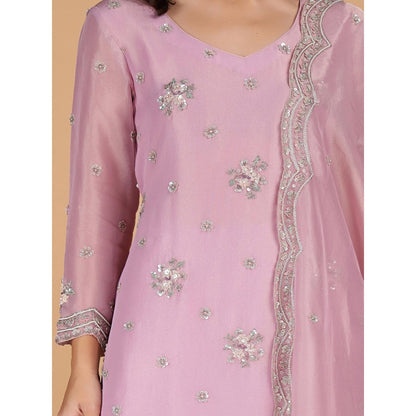 MILU MADAN Pink Tissue Kurta with Sharara and Dupatta