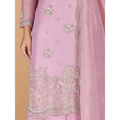MILU MADAN Pink Tissue Kurta with Sharara and Dupatta