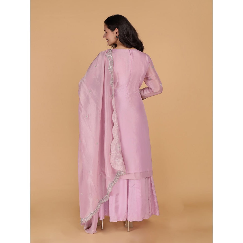 MILU MADAN Pink Tissue Kurta with Sharara and Dupatta