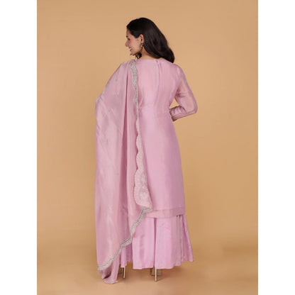 MILU MADAN Pink Tissue Kurta with Sharara and Dupatta
