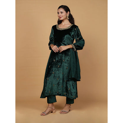 MILU MADAN Womens Organza Embroidered Green Kurta with Pant and Dupatta