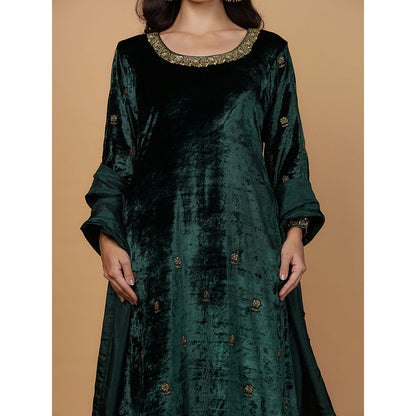 MILU MADAN Womens Organza Embroidered Green Kurta with Pant and Dupatta