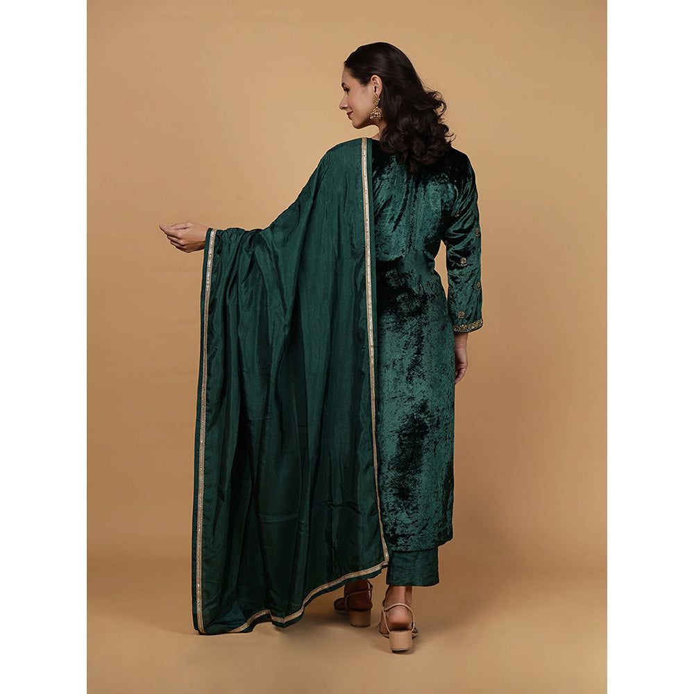 MILU MADAN Womens Organza Embroidered Green Kurta with Pant and Dupatta