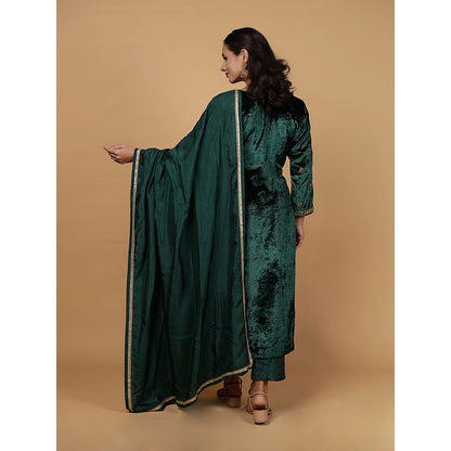 MILU MADAN Womens Organza Embroidered Green Kurta with Pant and Dupatta