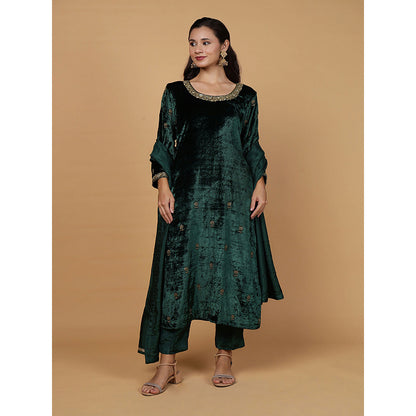 MILU MADAN Womens Organza Embroidered Green Kurta with Pant and Dupatta