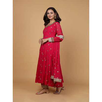 MILU MADAN Womens Organza Sequined Pink Anarkali Kurta with Pant and Dupatta