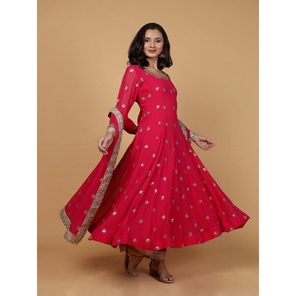 MILU MADAN Womens Organza Sequined Pink Anarkali Kurta with Pant and Dupatta