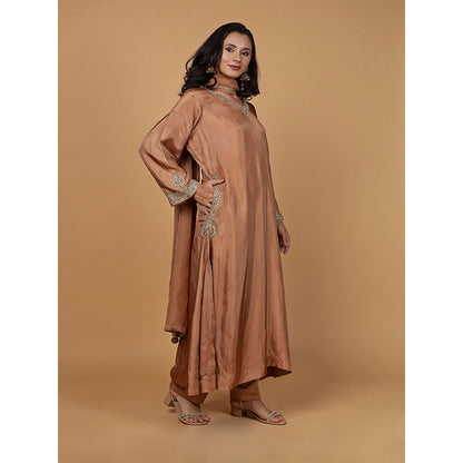 MILU MADAN Womens Organza Sequined Brown Kurta with Pant and Dupatta