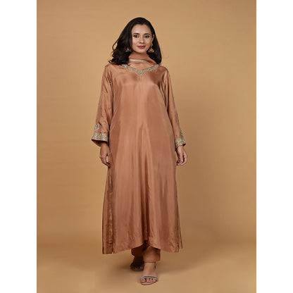 MILU MADAN Womens Organza Sequined Brown Kurta with Pant and Dupatta