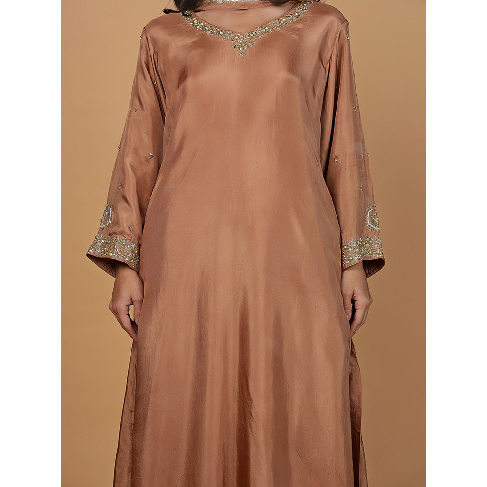 MILU MADAN Womens Organza Sequined Brown Kurta with Pant and Dupatta