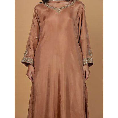 MILU MADAN Womens Organza Sequined Brown Kurta with Pant and Dupatta