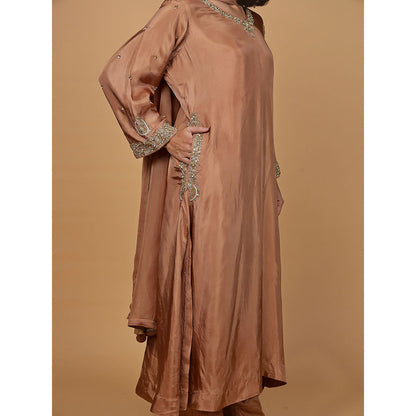MILU MADAN Womens Organza Sequined Brown Kurta with Pant and Dupatta