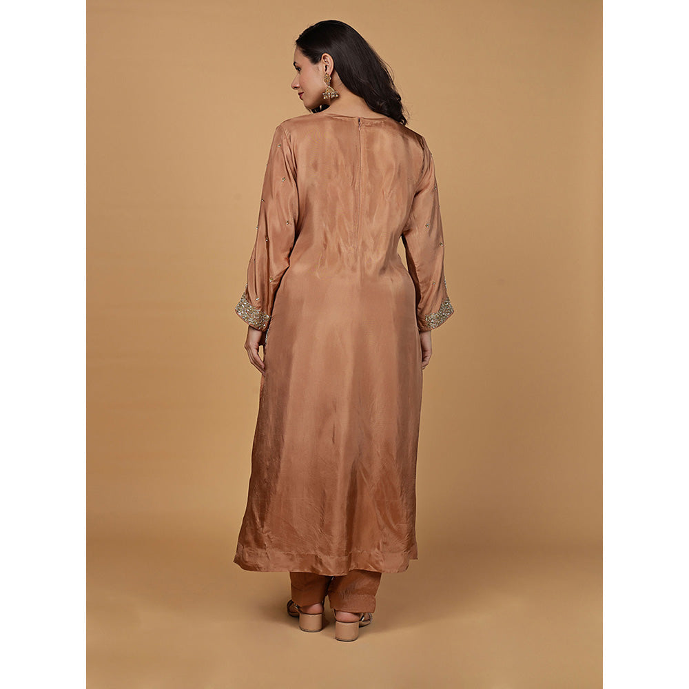 MILU MADAN Womens Organza Sequined Brown Kurta with Pant and Dupatta