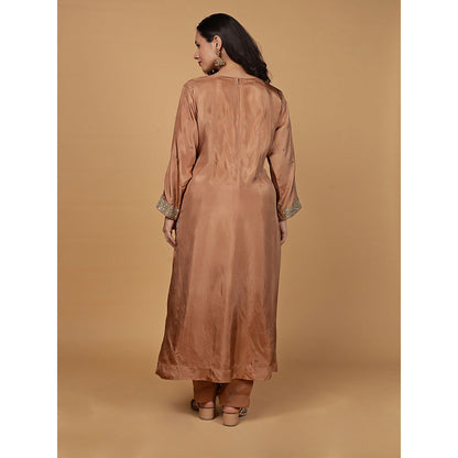 MILU MADAN Womens Organza Sequined Brown Kurta with Pant and Dupatta