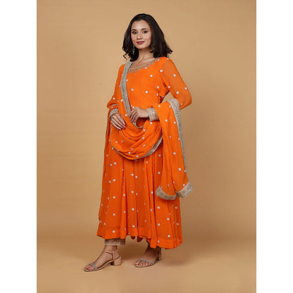 MILU MADAN Womens Organza Embroidered Orange Anarkali Kurta with Pant and Dupatta