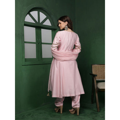 MILU MADAN Womens Organza Embroidered Pink Kurta with Pant and Dupatta