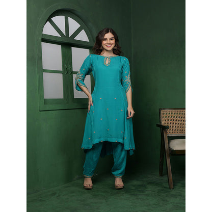 MILU MADAN Womens Organza Embroidered Blue Kurta with Pant and Dupatta