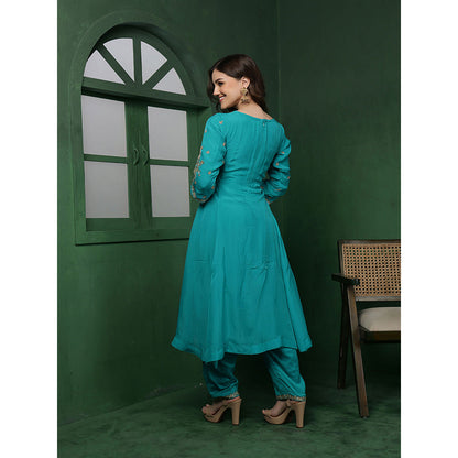 MILU MADAN Womens Organza Embroidered Blue Kurta with Pant and Dupatta