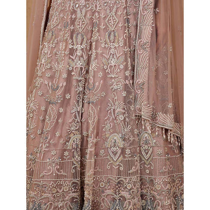 MILU MADAN Onion Pink Net Heavy Pearl & Embroidery Lehenga with Corset & Dupatta