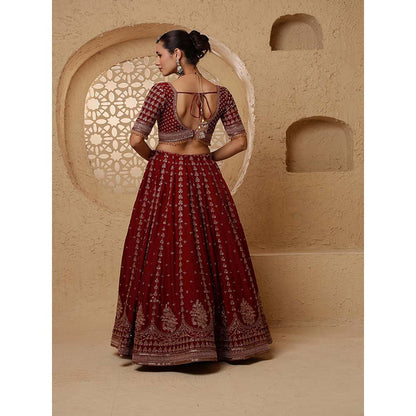 MILU MADAN Dark Maroon Viscose Silk Heavy Lehenga with Blouse & Dupatta