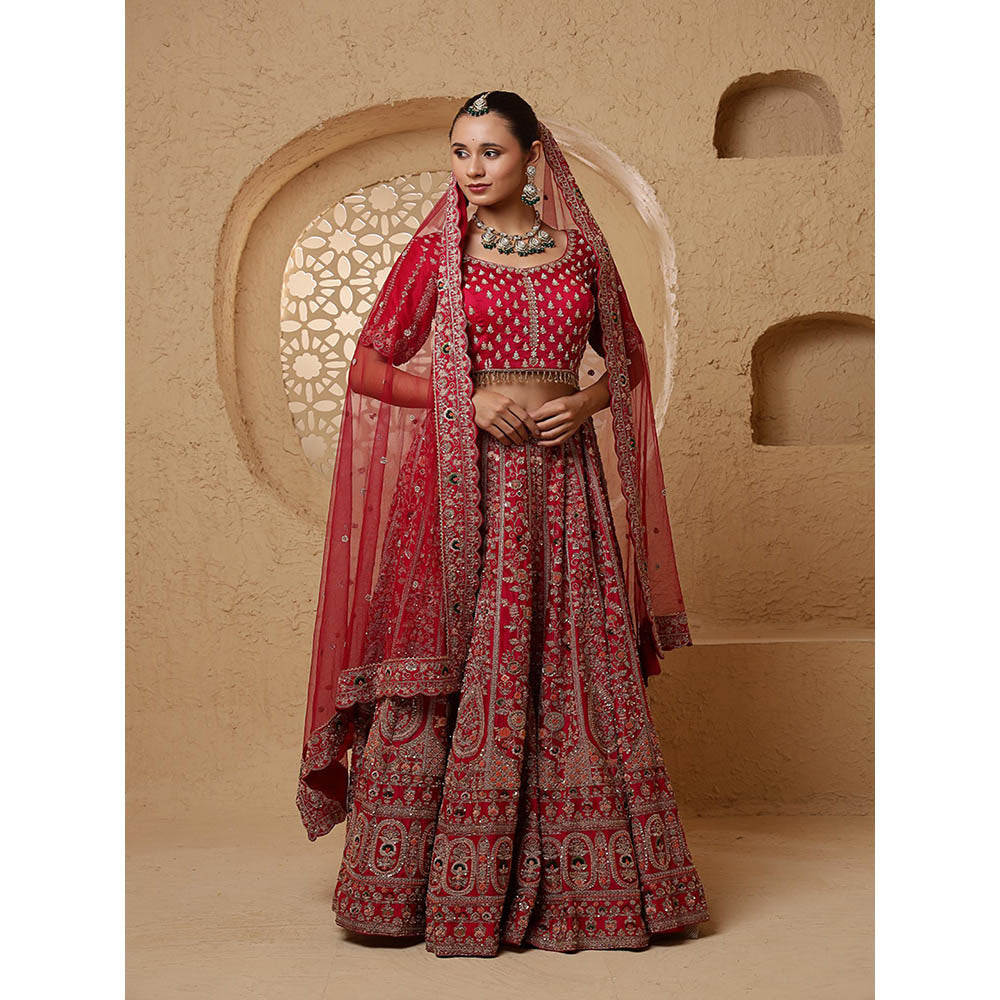 MILU MADAN Red Bridal Heavy Handwork Lehenga with Blouse & Dupatta
