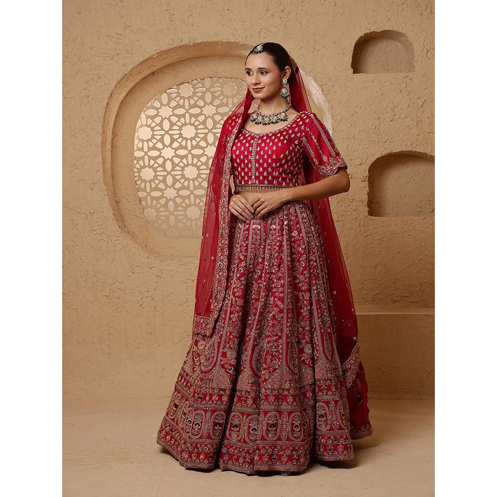 MILU MADAN Red Bridal Heavy Handwork Lehenga with Blouse & Dupatta