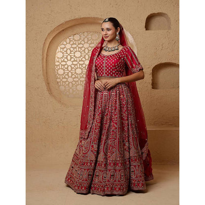 MILU MADAN Red Bridal Heavy Handwork Lehenga with Blouse & Dupatta