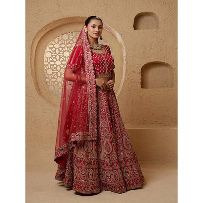 MILU MADAN Red Bridal Heavy Handwork Lehenga with Blouse & Dupatta
