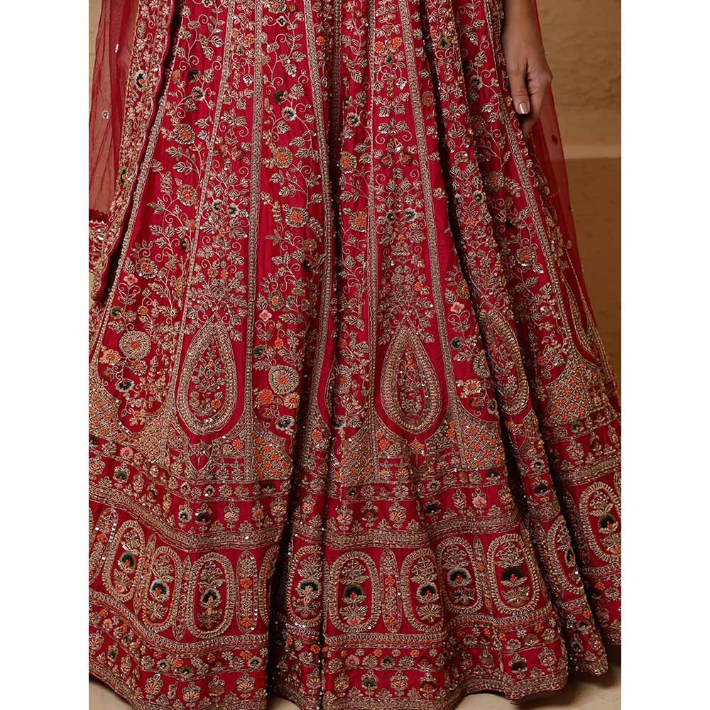 MILU MADAN Red Bridal Heavy Handwork Lehenga with Blouse & Dupatta
