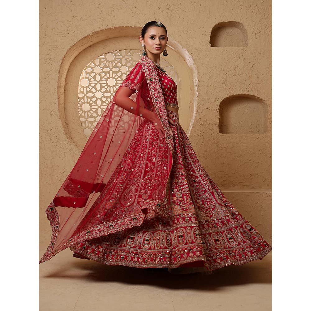 MILU MADAN Red Bridal Heavy Handwork Lehenga with Blouse & Dupatta