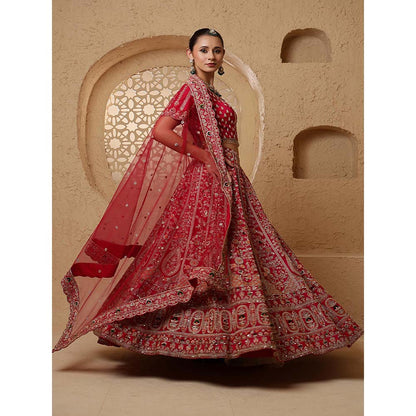 MILU MADAN Red Bridal Heavy Handwork Lehenga with Blouse & Dupatta