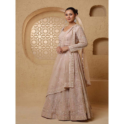 MILU MADAN Baby Pink Net Sequins & Beadwork Lehenga with Blouse & Dupatta