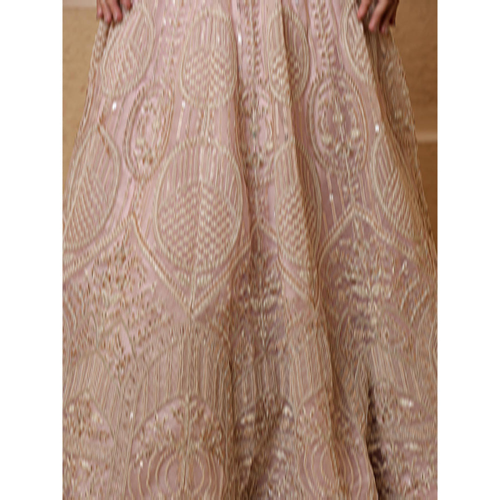 MILU MADAN Baby Pink Net Sequins & Beadwork Lehenga with Blouse & Dupatta
