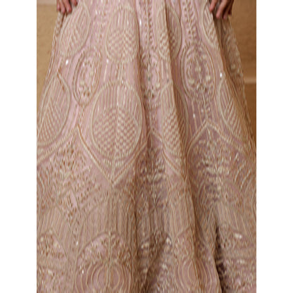 MILU MADAN Baby Pink Net Sequins & Beadwork Lehenga with Blouse & Dupatta