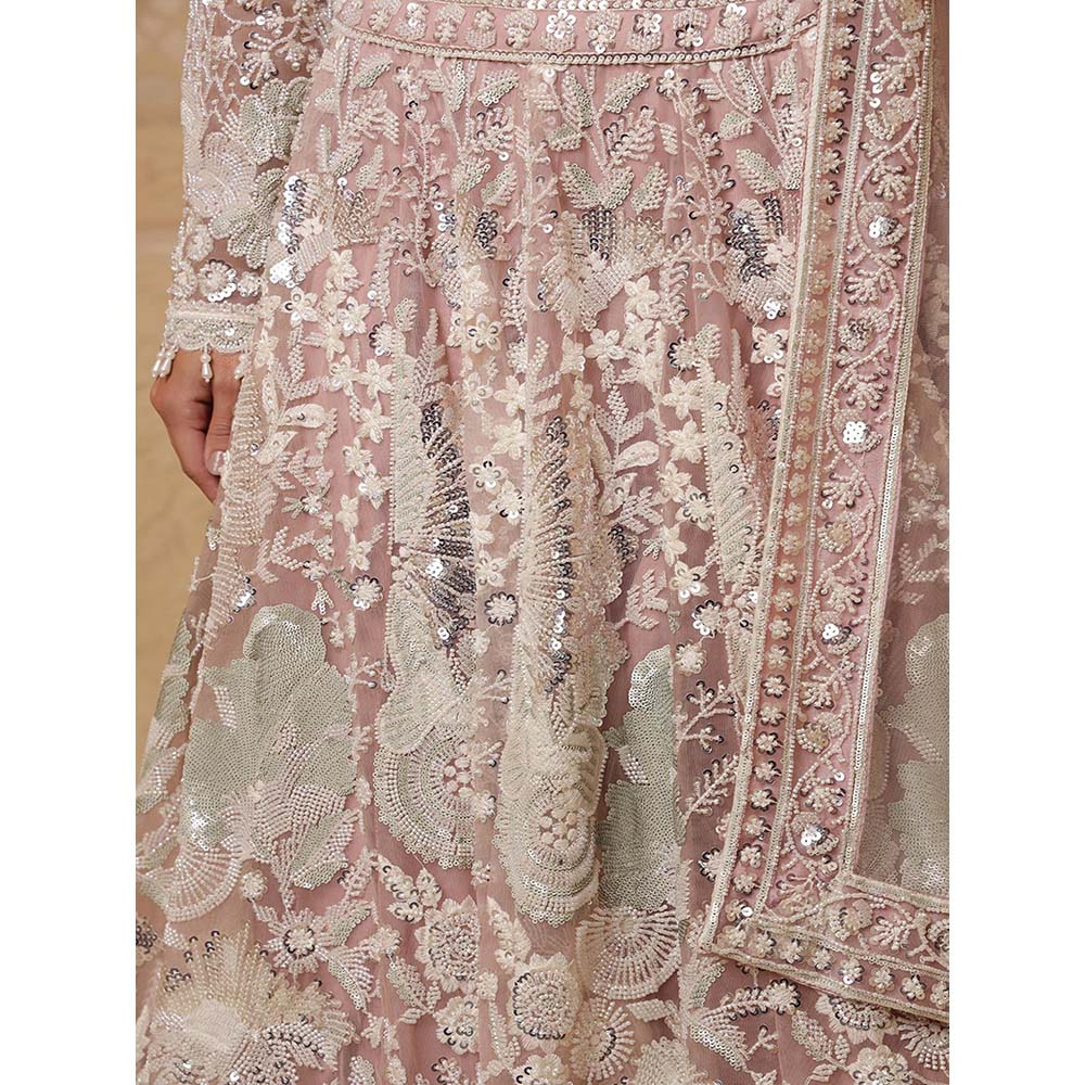 MILU MADAN Dull Pink Net Heavy Sequins Lehenga with Blouse & Dupatta