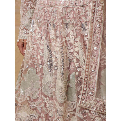 MILU MADAN Dull Pink Net Heavy Sequins Lehenga with Blouse & Dupatta