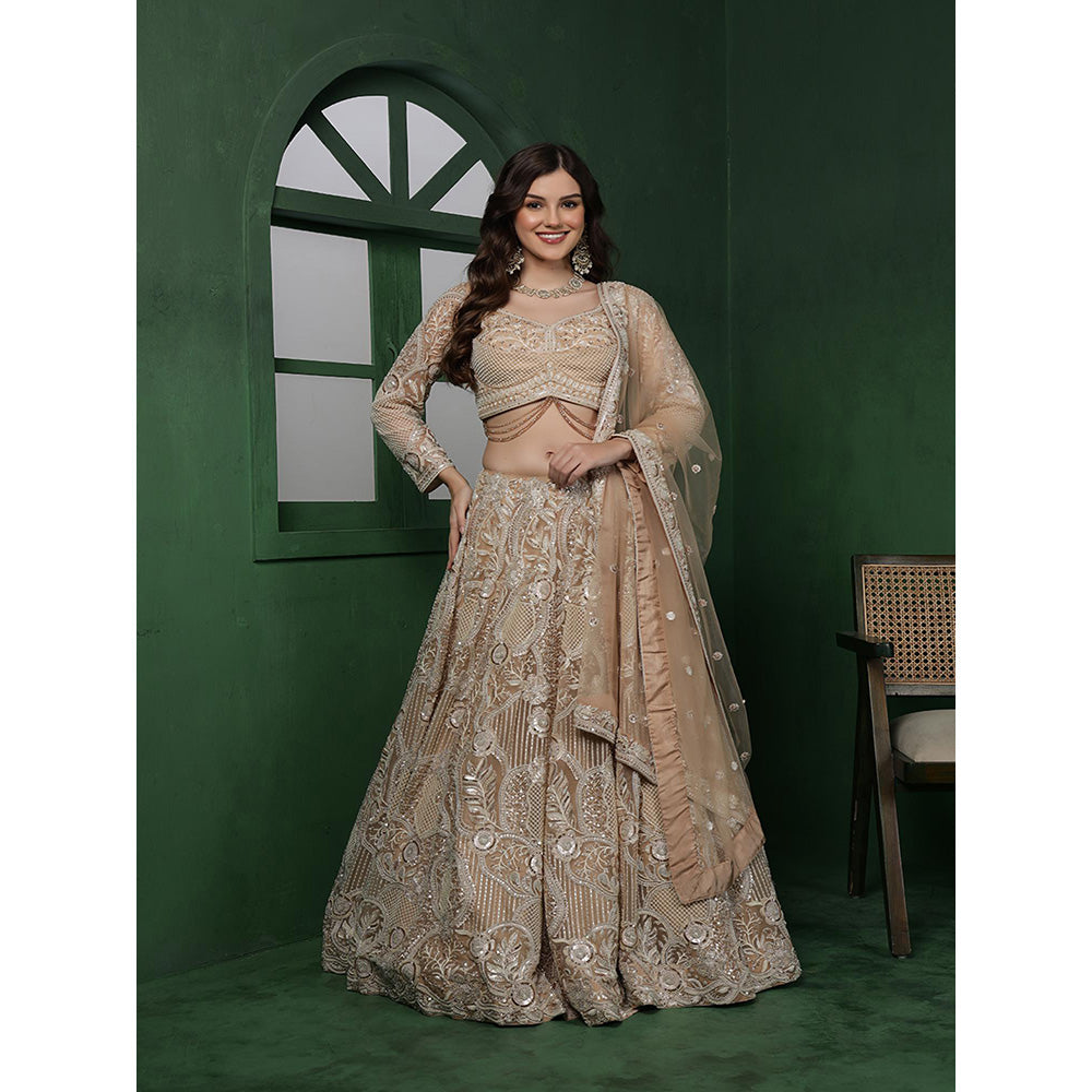 MILU MADAN Light Beige Heavy Embroidered Lehenga with Blouse & Dupatta