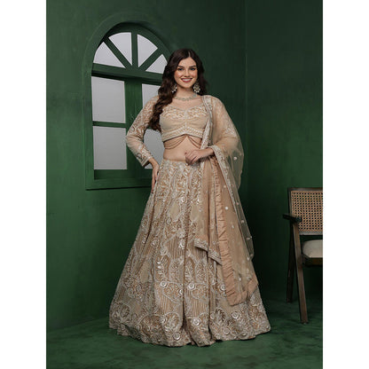 MILU MADAN Light Beige Heavy Embroidered Lehenga with Blouse & Dupatta