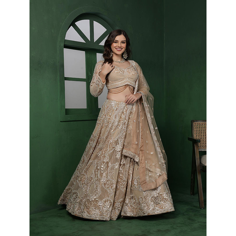MILU MADAN Light Beige Heavy Embroidered Lehenga with Blouse & Dupatta
