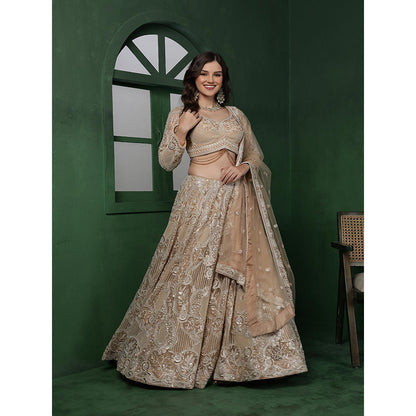 MILU MADAN Light Beige Heavy Embroidered Lehenga with Blouse & Dupatta