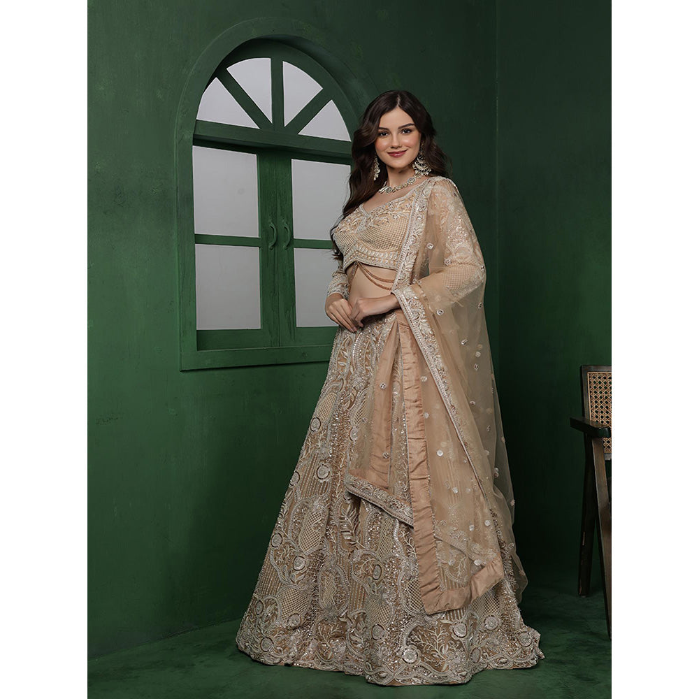 MILU MADAN Light Beige Heavy Embroidered Lehenga with Blouse & Dupatta