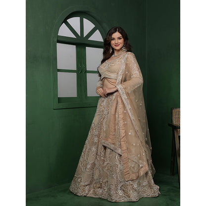 MILU MADAN Light Beige Heavy Embroidered Lehenga with Blouse & Dupatta
