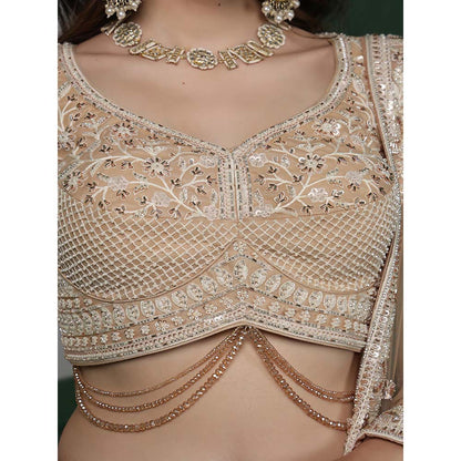 MILU MADAN Light Beige Heavy Embroidered Lehenga with Blouse & Dupatta