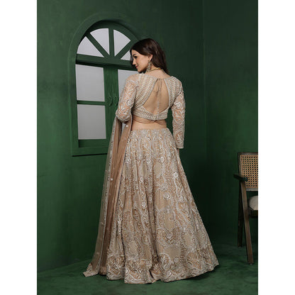 MILU MADAN Light Beige Heavy Embroidered Lehenga with Blouse & Dupatta