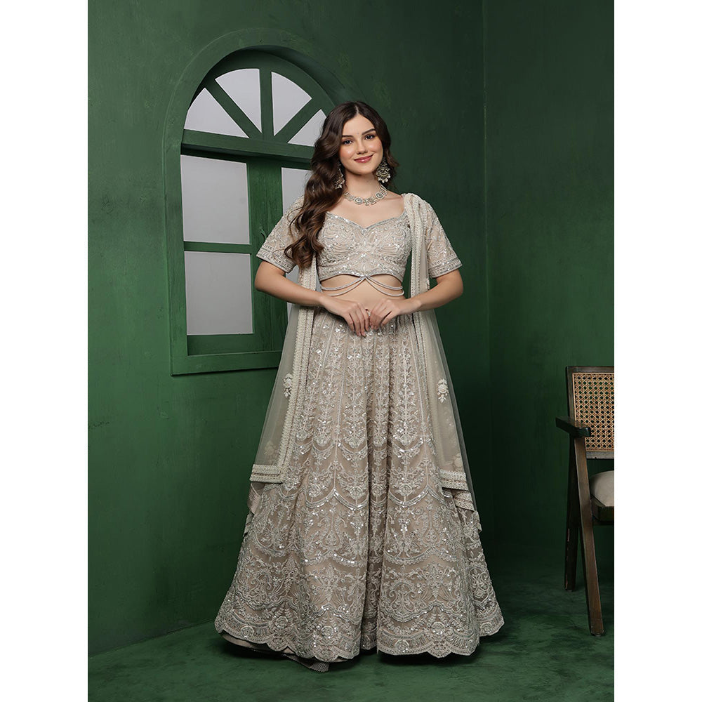 MILU MADAN Light Fawn Heavy Embroidered Lehenga with Blouse & Dupatta