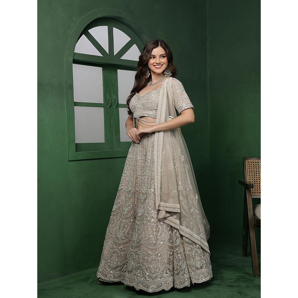 MILU MADAN Light Fawn Heavy Embroidered Lehenga with Blouse & Dupatta