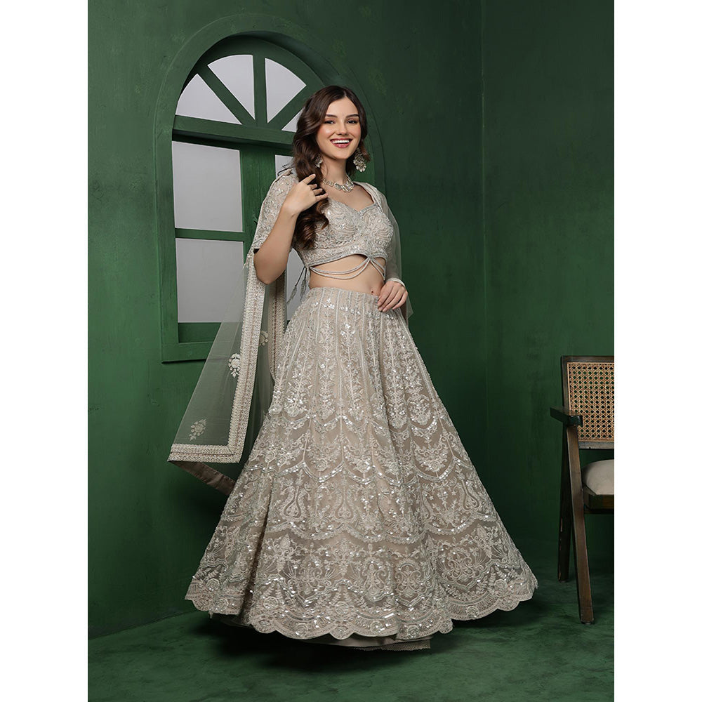 MILU MADAN Light Fawn Heavy Embroidered Lehenga with Blouse & Dupatta