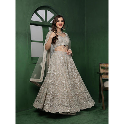MILU MADAN Light Fawn Heavy Embroidered Lehenga with Blouse & Dupatta